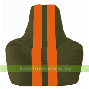 Кресло мешок Спортинг С1.1-56 (основа оливковая тёмная, вставка оранжевая)